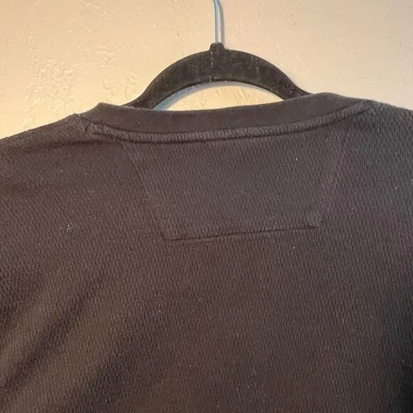 George Men's Black and Navy T-shirt Buttoned Collar  LongSleeve - Picture 7 of 7